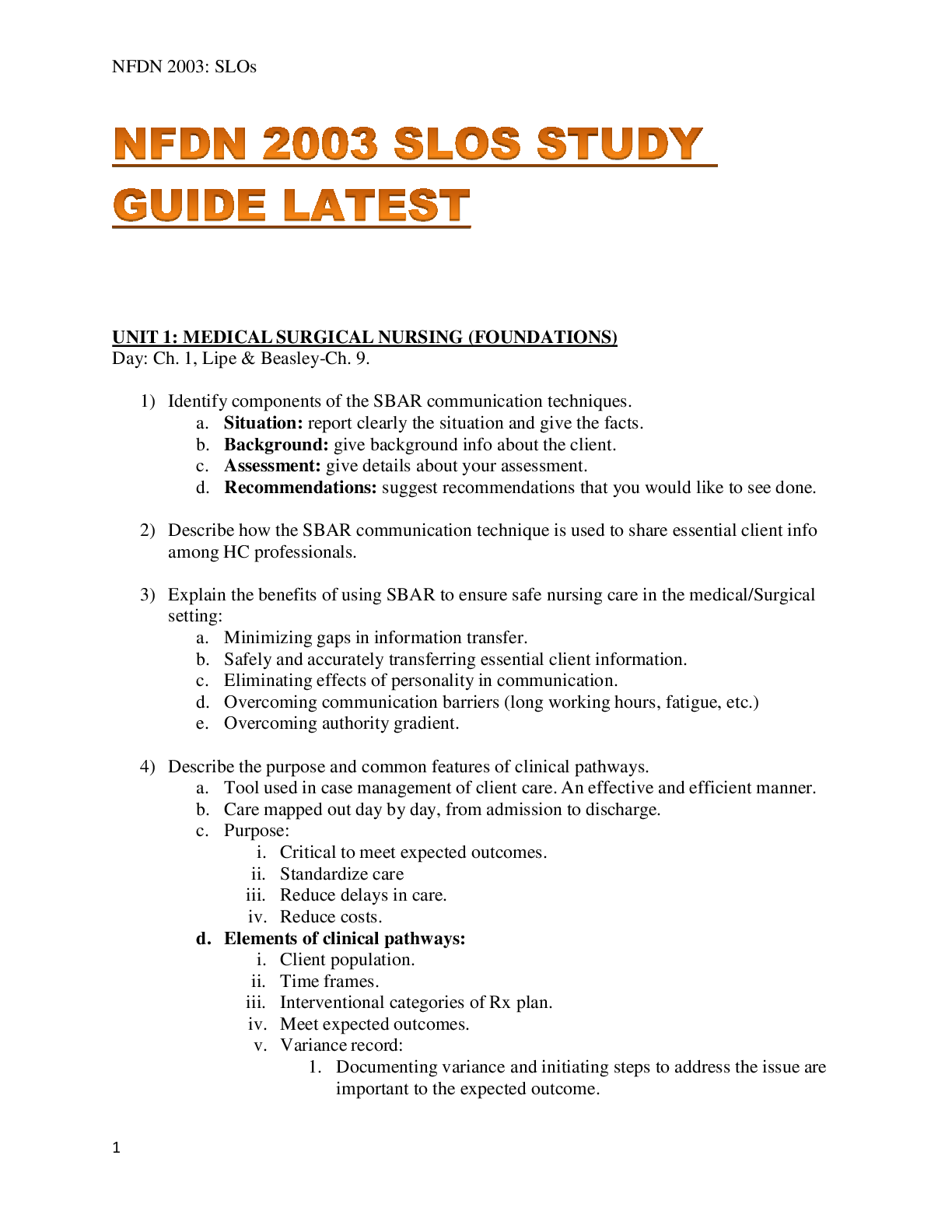 Preview image of NFDN 2003 SLOS STUDY GUIDE LATEST document